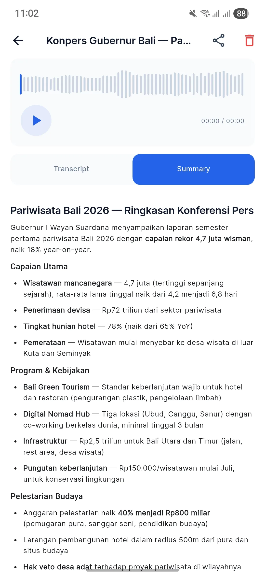 AudioSnap AI summary screen